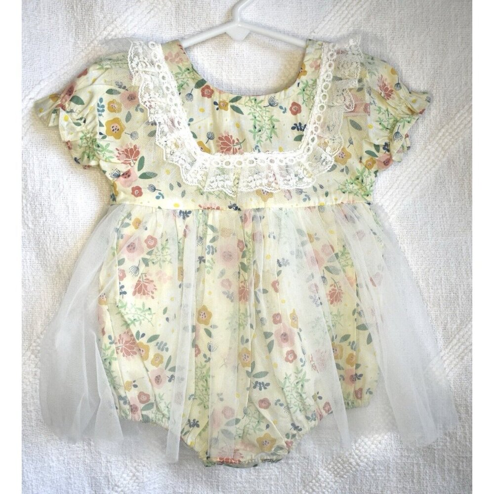 Boutique Baby Girl Clothes 1 Pc Romper Floral Lace Sheer 3-6mos